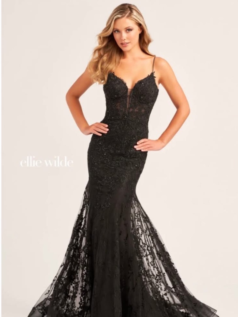 ellie wilde Black Lace Prom Dress